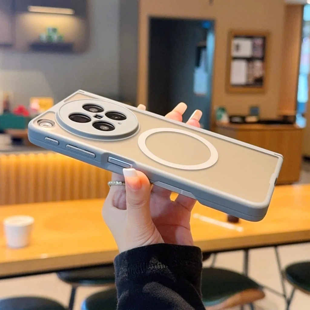 Matte Translucent Magnetic Phone Case with Full Hinge Protection and Wireless Charging Capability