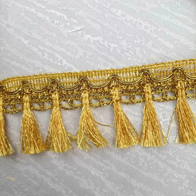 12 야드/로트 6CM 와이드 빗자루 술 식탁보 가장자리 골드 실버 작은 레이스 트림 댄스 스커트 공연 의상 드레스 프린지 장식
