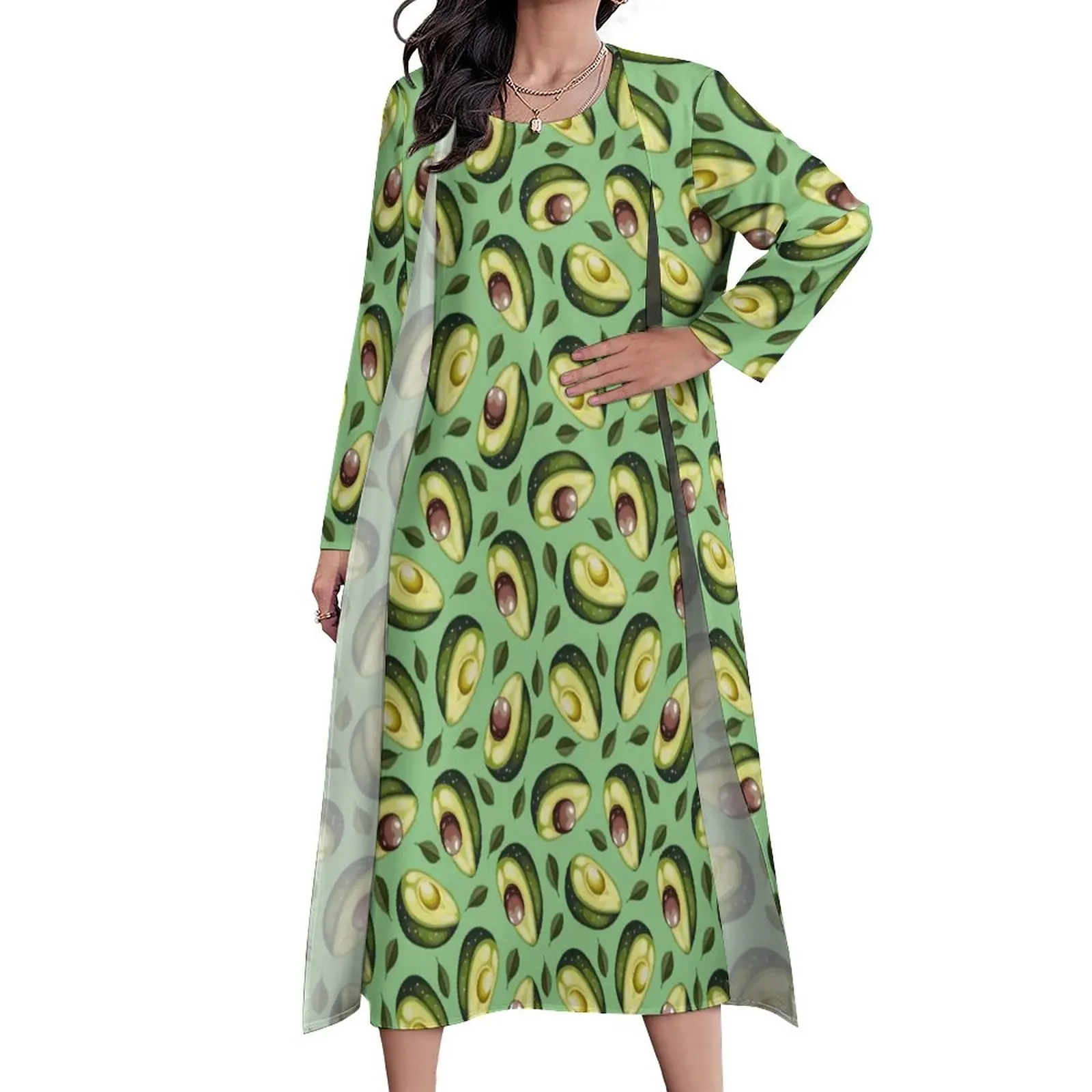 

Vegetarian Dress Long Sleeve Trendy Green Avocado Aesthetic Casual Long Dresses Womens Trendy Maxi Dress Birthday Present