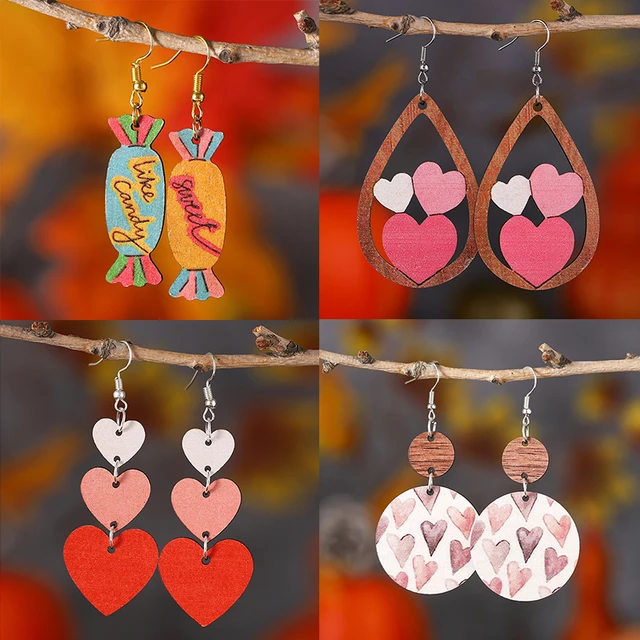 Red Heart Design Long Dangle Earrings Simple Cute Style - Temu Philippines