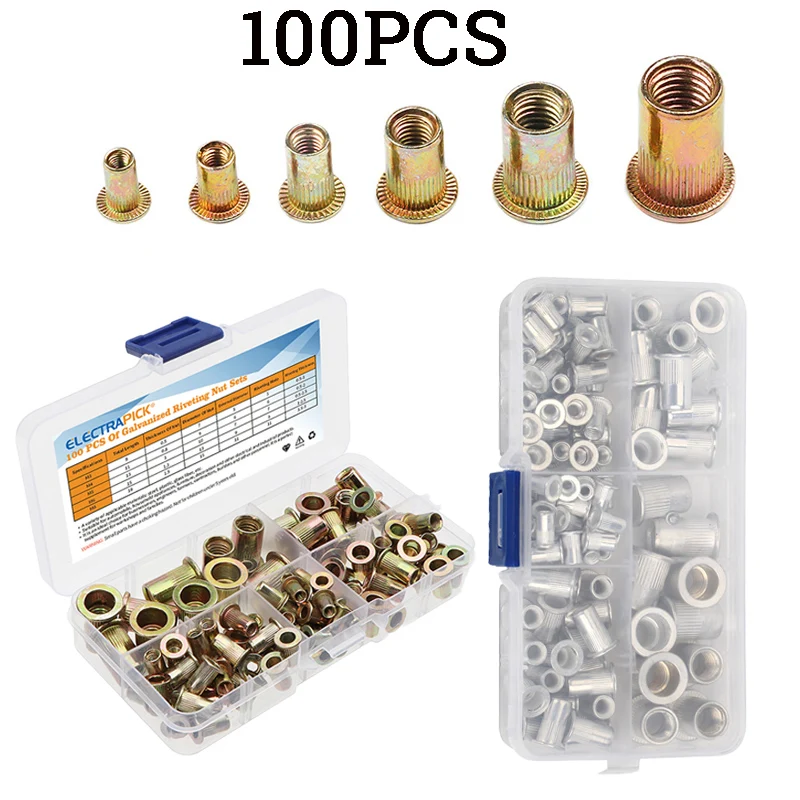 100pcs Carbon Steel/aluminum Rivet Nuts M3 M4 M5 M6 M8 Flat Head Rivet