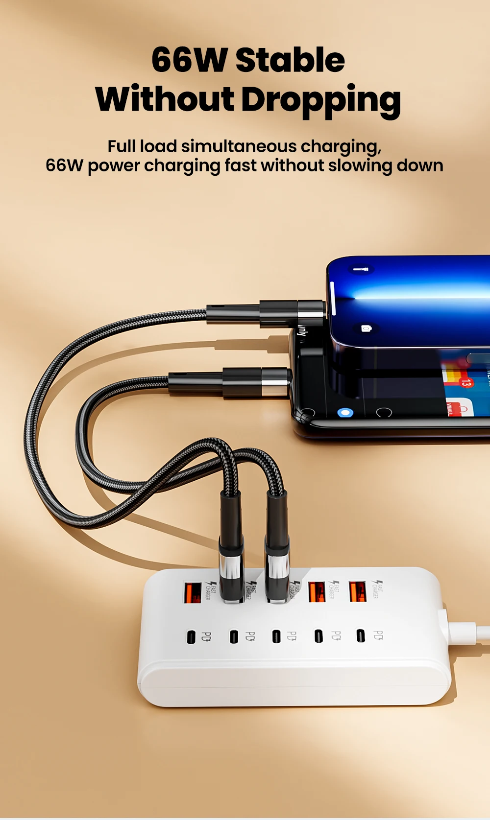 10 Ports USB Charger 5USB+5PD Power Strip Multi Port Type C Wall Charger With 1M Cable For iPhone Samsung Xiaomi QC3.0 Adapter