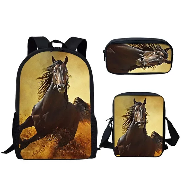 

Fashion Horse Backpacks Book Bags 3D Print 3pcs/Set Pupil School Bags Laptop Daypack Backpack Inclined Shoulder Bag Pencil Case