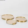 European modern light luxury natural marble round metal frame tray living room desktop storage Bathroom sink storage tray 3