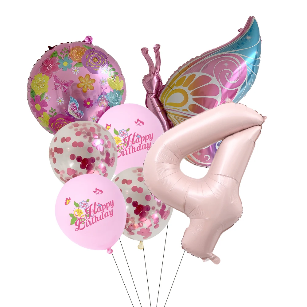 Butterfly Sunflower Celebration Balloon Set - Pink & Blue 7-Piece Party Decor Collection