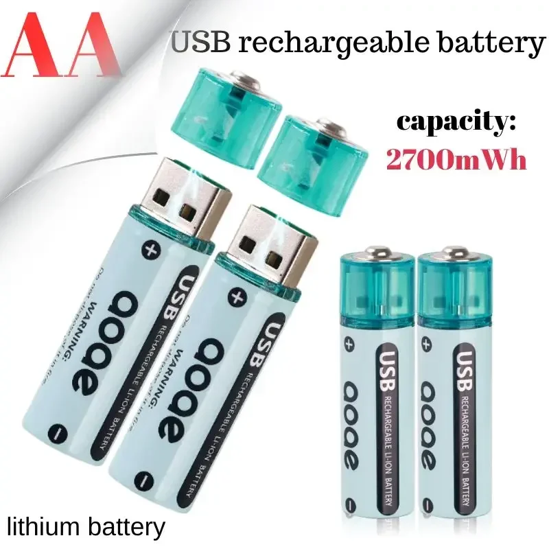 리모컨 마우스용 충전식 USB 리튬 배터리, AA 1.5V, 2700mWh, 소형 선풍기 전기 장난감 배터리, 충전식 AA