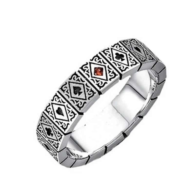 Poker card ring, men's trendy square, red heart, spade, and peach ring, high-end original design 5