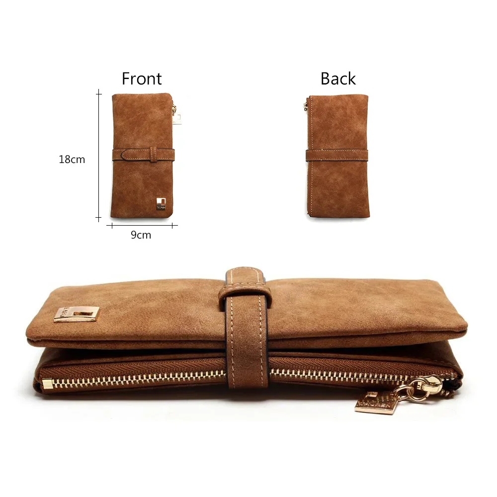 Women Wallets Long Purse Two Fold Women Wallets Drawstring Nubuck Leather Zipper Suede Women's Long Design Purs synthetic leather wallet