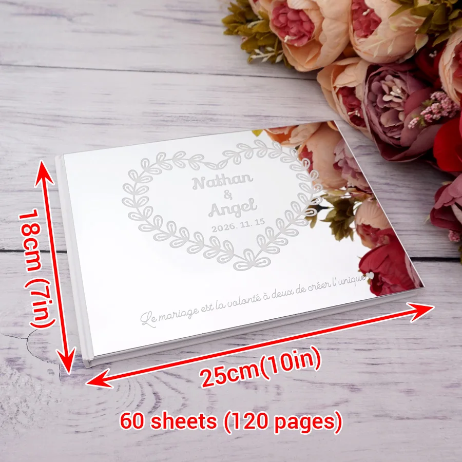Description Picture 3 of item25x18cm Custom Wedding Birthday Event Signature Guest Book Acrylic Mirror Cover Engagement Party Favors Bride And Groom Gift