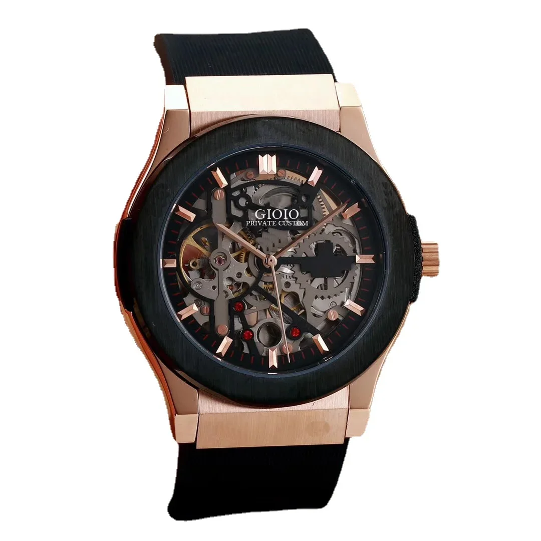 

Luxury Mens Automatic Mechanical Watch Stainless Steel Rose Gold Skeleton Black Grey Sapphire Tourbillon Leather Rubber