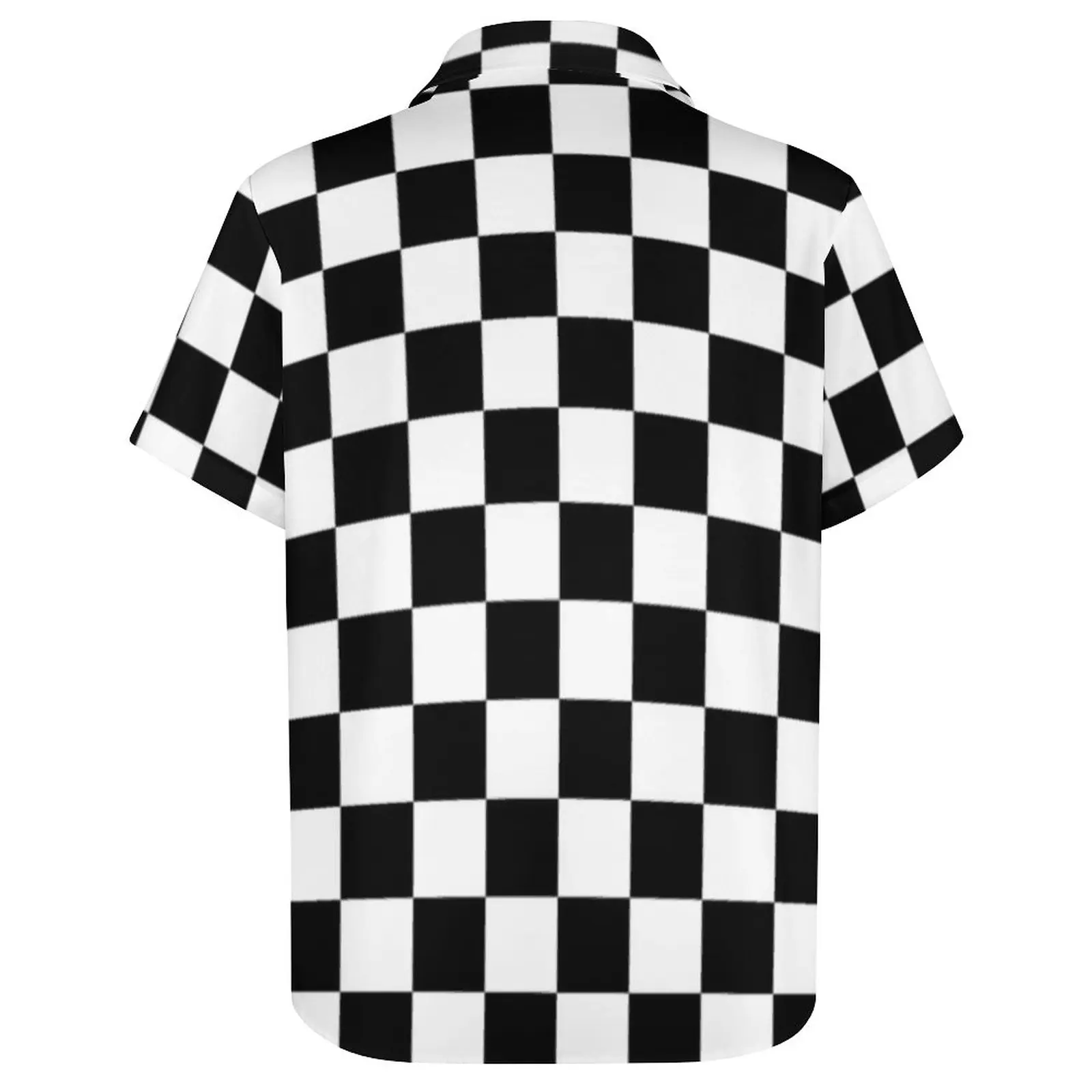 Black Checkerboard Casual Shirts Classic Black White Checker Beach Shirt Hawaiian Y2K Blouses Man Print Clothing Plus Size 4XL 4