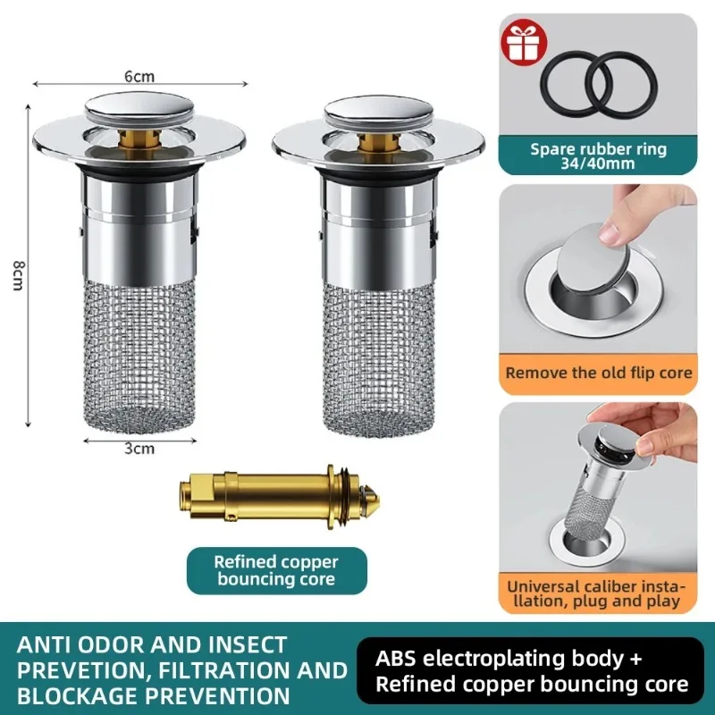 1/2PCS Sink Drains Filter Bathroom Pop-Up Sink Filter Plug Stopper Wash Basin Hair Catcher Strainer Stopper Kitchen Accessories sink filter,kitchen sink filter,sink strainer,hair drain catcher,kitchen sink strainer