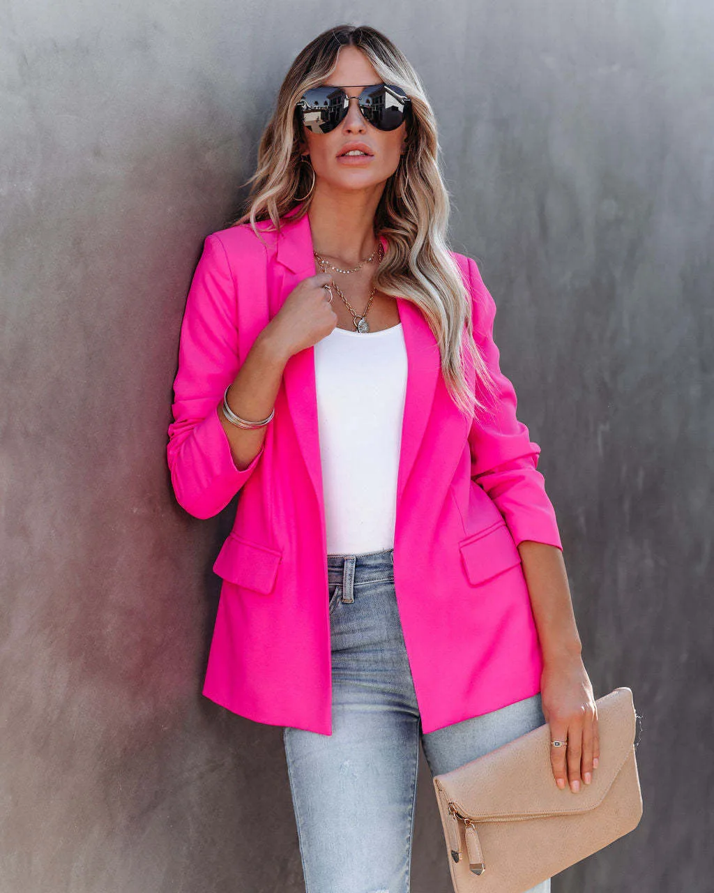 Top Selling Solid Color Long Sleeved Cardigan Small Suit Temperament Professional Slim Fit Top Exterior