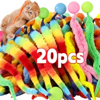 1/20pcs Cat Toy Caterpillar Elastic Toy Cat Colorful Bouncing Ball Puzzle Teasing Indoor Furry Tail Kitten Toys Pet Supplies