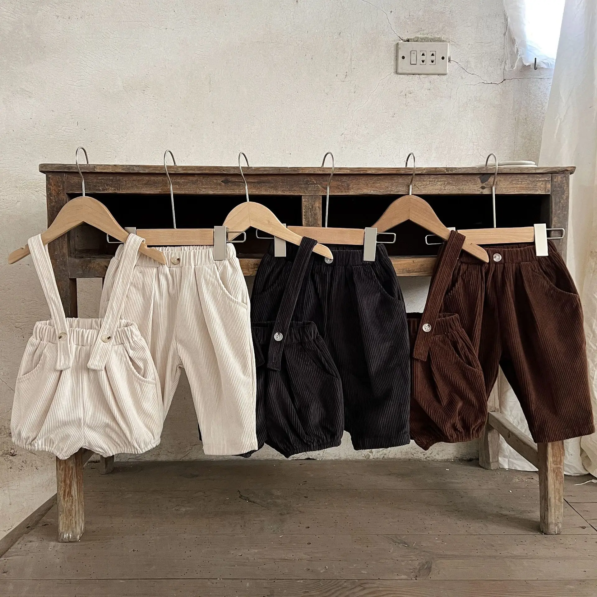 Autumn Corduroy Baby Pants Korea Solid Color Baby Pants For Boys Girlst Rstyle Shoulder Strap For 0-24Months