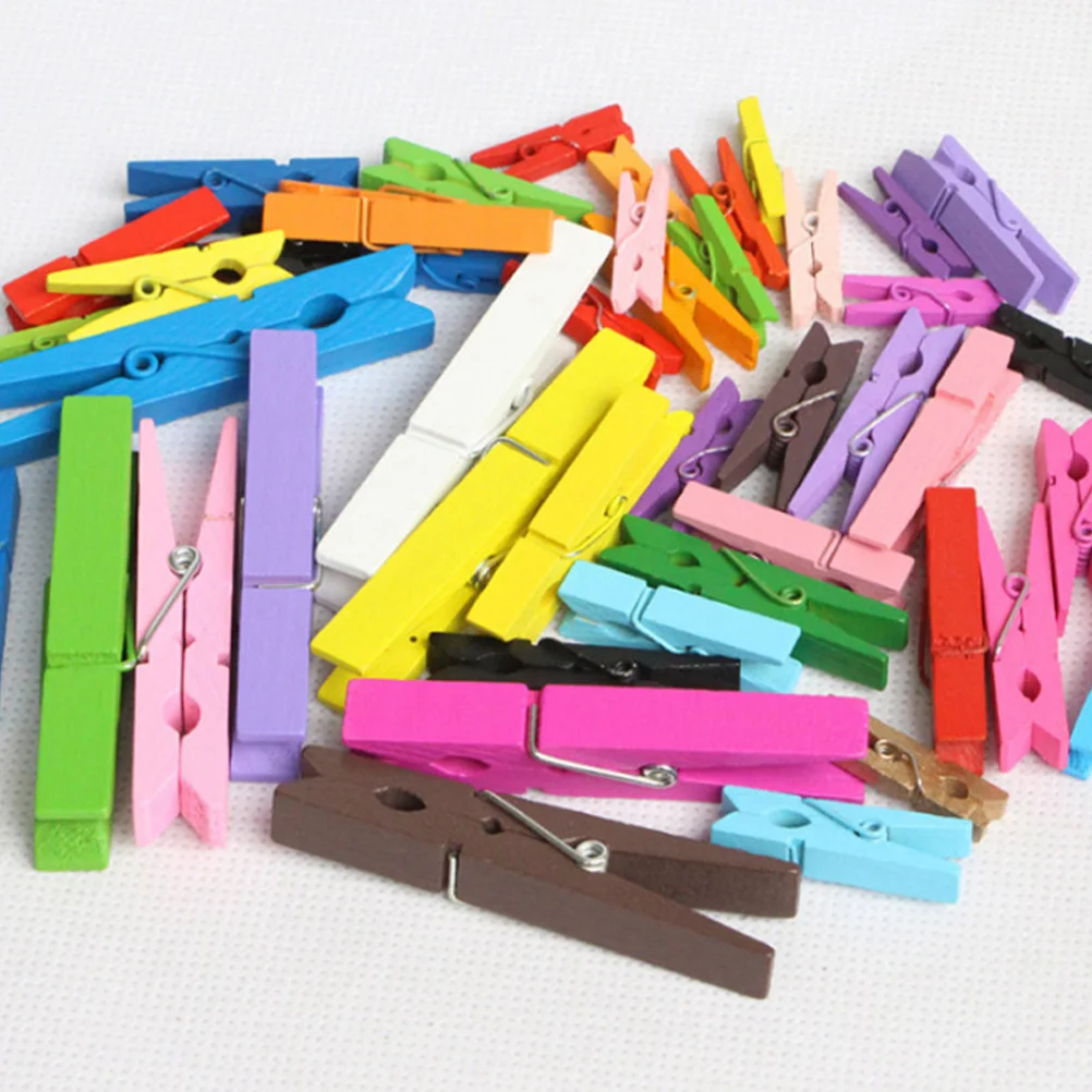

50 Pcs Clothespins Crafts Wooden Clips Photos Pictures Folder Colored Classroom