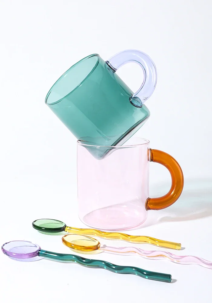 Craft Made Glass Mug Coffee Cup Glass Spoon Borosilicate Cup Office Cups Birthday Gift Coffee Mugs Tea Spoon