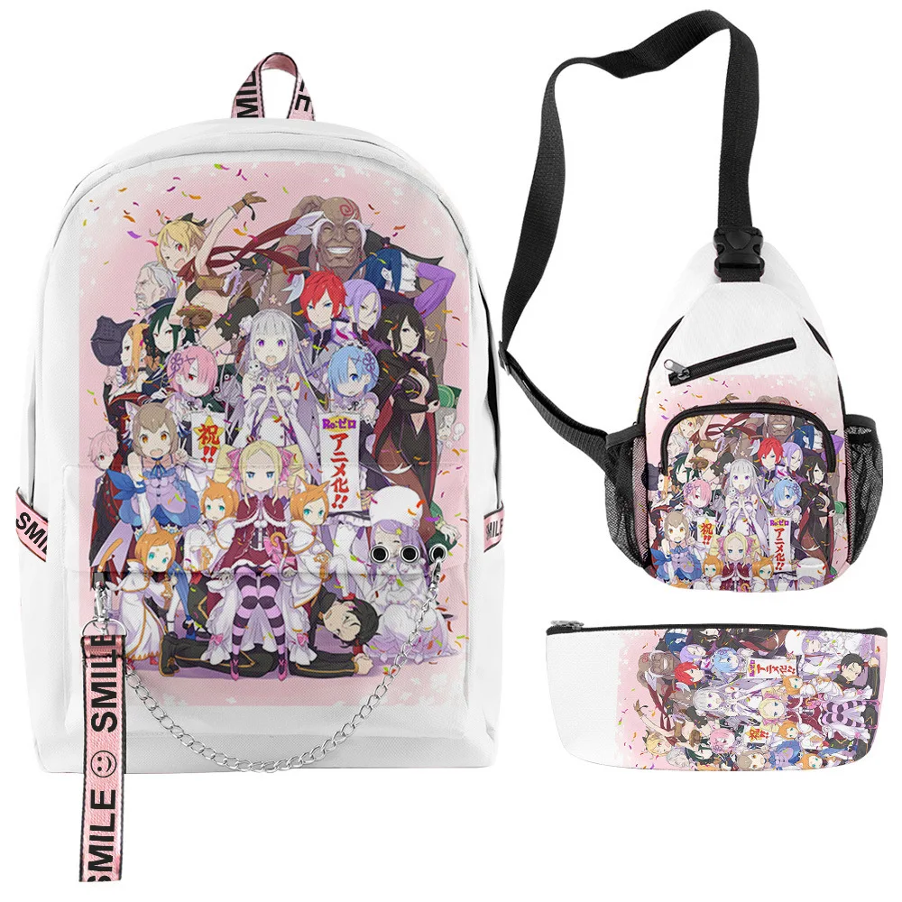 

Popular Re:Life In A Different World From Zero RE0 Subaru Emilia Rem 3D 3pcs/Set School Bag Backpack Chest Bag Pencil Case