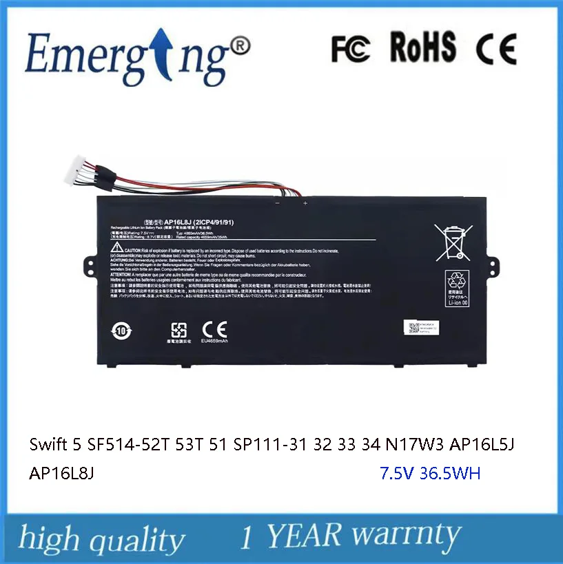 

7.5V 36.5WH Laptop Battery AP16L8J for ASUS Swift 5 SF514-52T 53T 51 SP111-31 32 33 34 N17W3