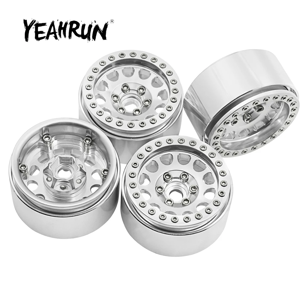 

YEAHRUN 4Pcs Silver Aluminum Alloy 1.9inch Beadlock Wheel Rims Hub for Axial SCX10 TRX-4 D90 1/10 RC Crawler Car Model Parts