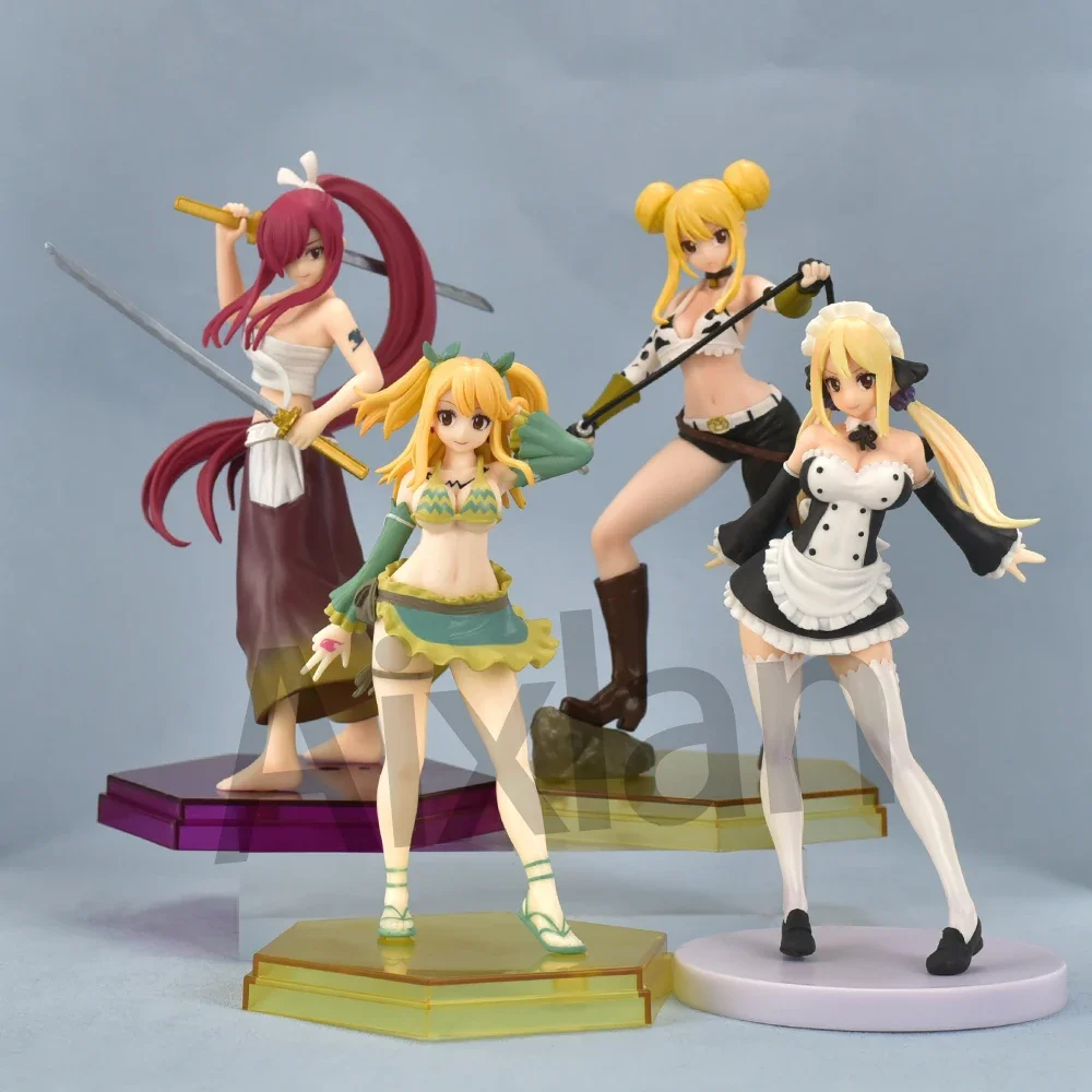 Xinnice Fairy Tail Anime Action Figure, 17 cm Erza Scarlet & 16,5 cm Vergine Lucy Heartfilia Figura | Statua in PVC | Modello di decorazione per desktop dei cartoni animati | Regalo