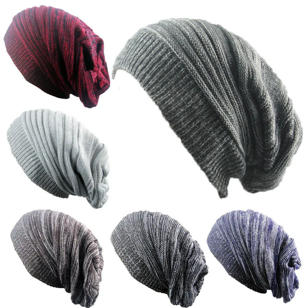 Men and Women Hat Mixed Color Cotton Striped Hip Hop Winter Warm Hat Beanies Knit Long Loose Hat Outdoor Warm Pullover Caps 6