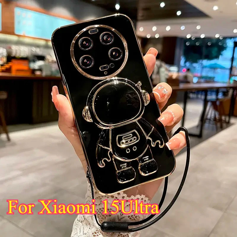 Silicone Shockproof Electroplated Cartoon Astronaut Case with Kickstand and Lanyard