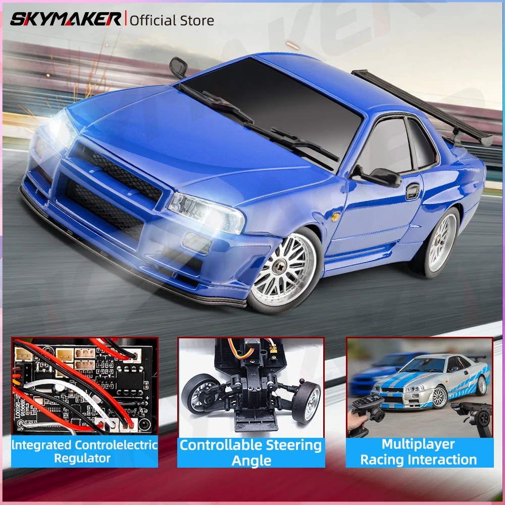 Skymaker LDRC 1/18 RC Drift Car LD1899 GTR Mode R34 2.4GHz RWD with Gyroscope on-Road Alloy Body Shell Racing Car for Boys Gifts 2