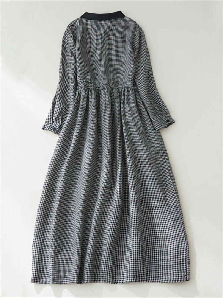 2025 Patchwork Fashion Black White Plaid Autumn Dresses Office Lady Work Dress Japanese Style Women Spring Casual Long Clothing