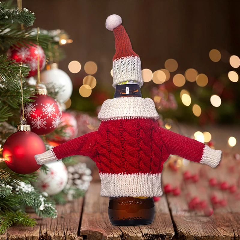 

European New Christmas Decoration Wine Bottle Cover Creative Knitting Red Champagne Clothes Restaurant Holiday Arrangement