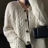 Fall Winter New Style 100% Pure Wool Sweater Cashmere Cardigan Women Loose Lazy O-Neck Twist Cardigans Thick Warm Knitted Jacket 6