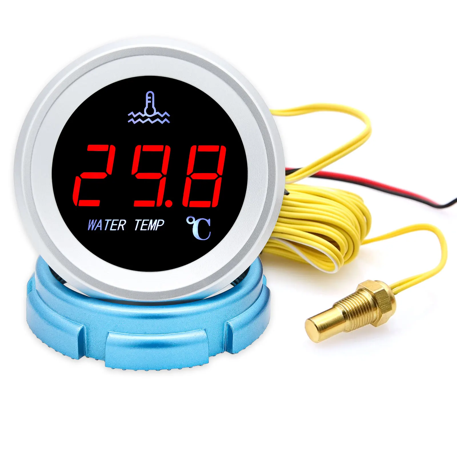 2인치 52mm 수온계 0-120 ℃ 자동차 디지털 미터 LED 디스플레이 9-36V 온도 센서 점멸 경보 기능 포함