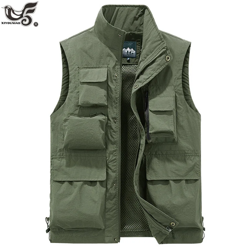 

Men Outdoor Golf Vest Multi-Pocket Director Reporter Work Tactical Waistcoat Photography Casual Hiking Fishing Vest Jacket Male