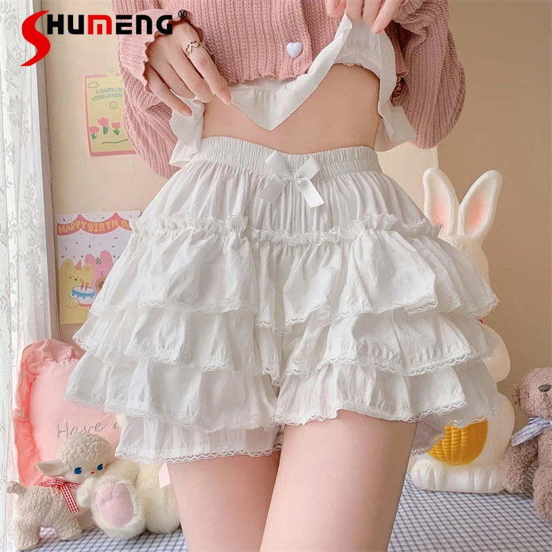 Lolita Girl's Short Pumpkin Pants Sweet Jk Pink Cotton Leggings 2024 Summer New Loose Cute Solid Color Bow Bloomers for Women