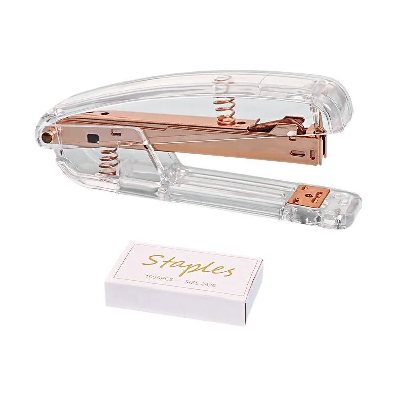 로즈 골드 헤비듀티 노동절약형 스테이플러 휴대용 종이 스테이플러 사무실 학교 비즈니스 용품을 위한 패션 디자인 문구류