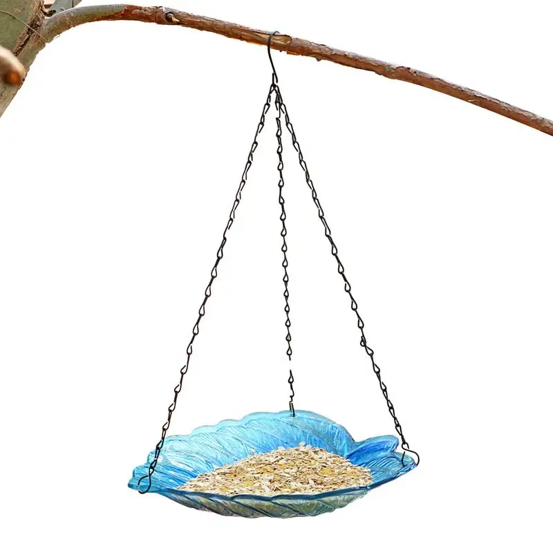 

Glass Bird Bath For Outside Leaf Shape Hummingbird Feeder With S-shaped Hook Hangable Terrace Bird Bath Bowl Bird Food Plate