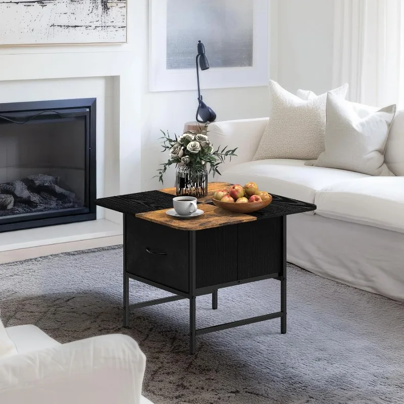 Square Coffee Table with Round Corners,2 Tier Farmhouse Small Coffee Table for Small Space,Modern Low Center Living 2