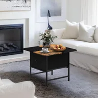 Square Coffee Table with Round Corners,2 Tier Farmhouse Small Coffee Table for Small Space,Modern Low Center Living 2