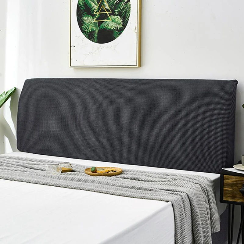 Plush Bed Headboard Cover - Elastic Dust Protection Slipcover, Beige, Fits 220-235cm Width
