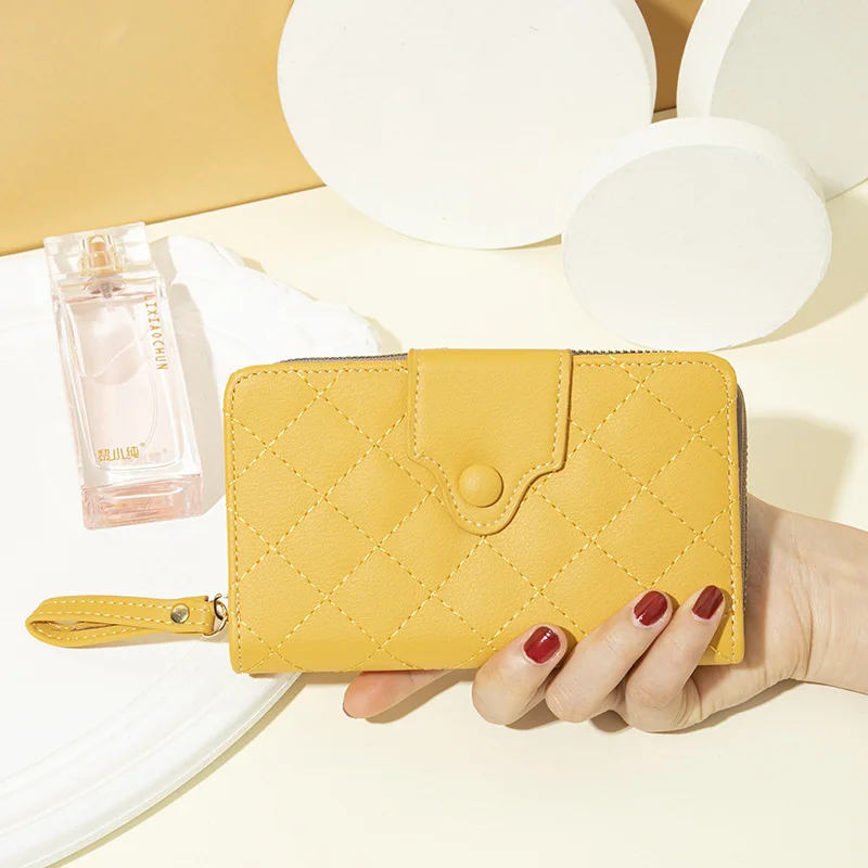 Wallet women's long 2022 new Korean Lingge zero wallet multi card buckle wallet large capacity handbag women