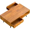 Geometric Design Solid Wood Coffee Table Living Room with 2 Symmetrical Storage Drawers Mid Century Modern Furniture 4