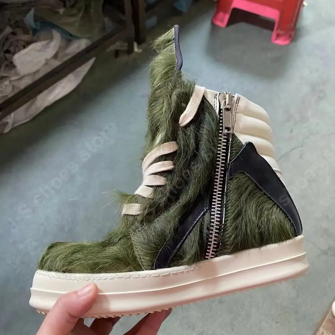 Ro Classic Design Men Shoe Horse Hair Women Boots High Top Sneaker