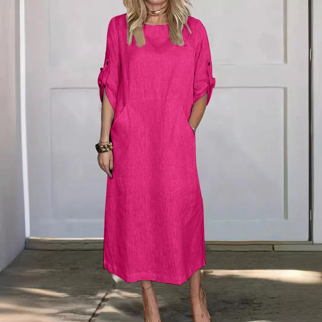 Autumn New Cotton Women's Dress Fashionable Solid Color Loose Casual 5