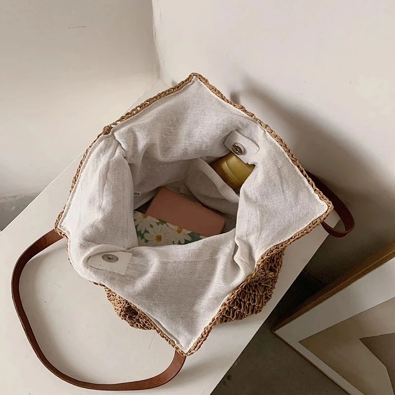 Casual Large Capacity Straw Shopping Tote Bag Hollow Woven Women Shoulder Bags Summer Beach Travel Lady Wicker Knitted Handbag