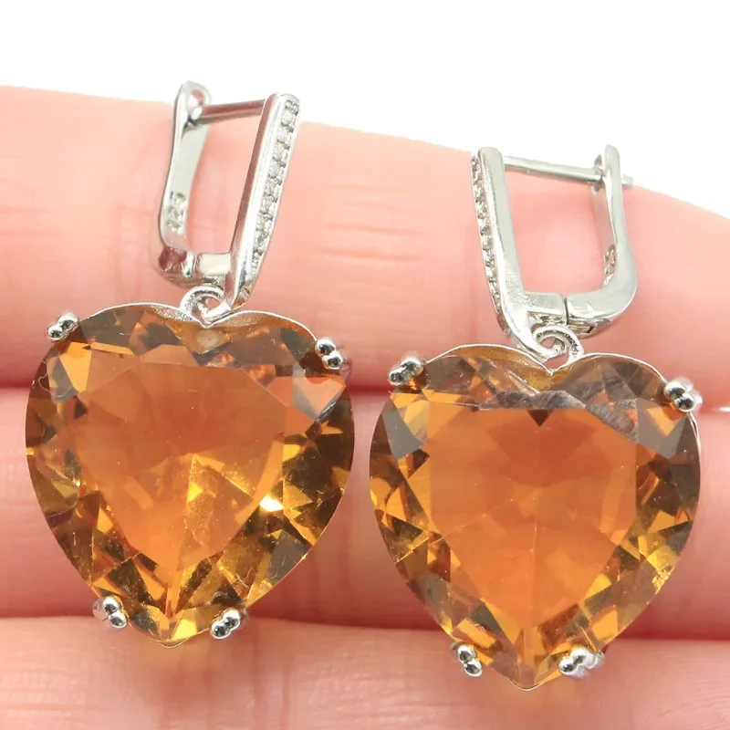 18g 925 SOLID STERLING SILVER Earrings Heart Shape Swiss Blue Purple Spinel Golden Citrine Spessartine Garnet Blood Ruby Dating