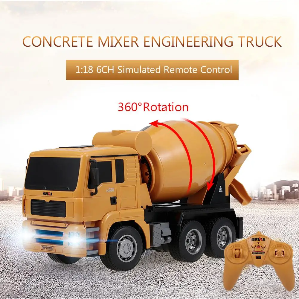 HUINA 1333 1/18 6CH Die-Cast Alloy Remote Control Mixer Engineering Car Toys Static Model Crawler Wheel Kids RC Truck Gift 2