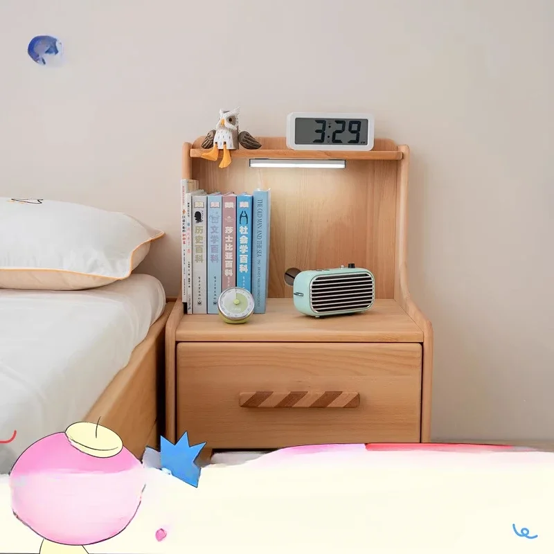 Toast bedside table Children's solid wood beech creative small magnetic sensor light Bedroom locker