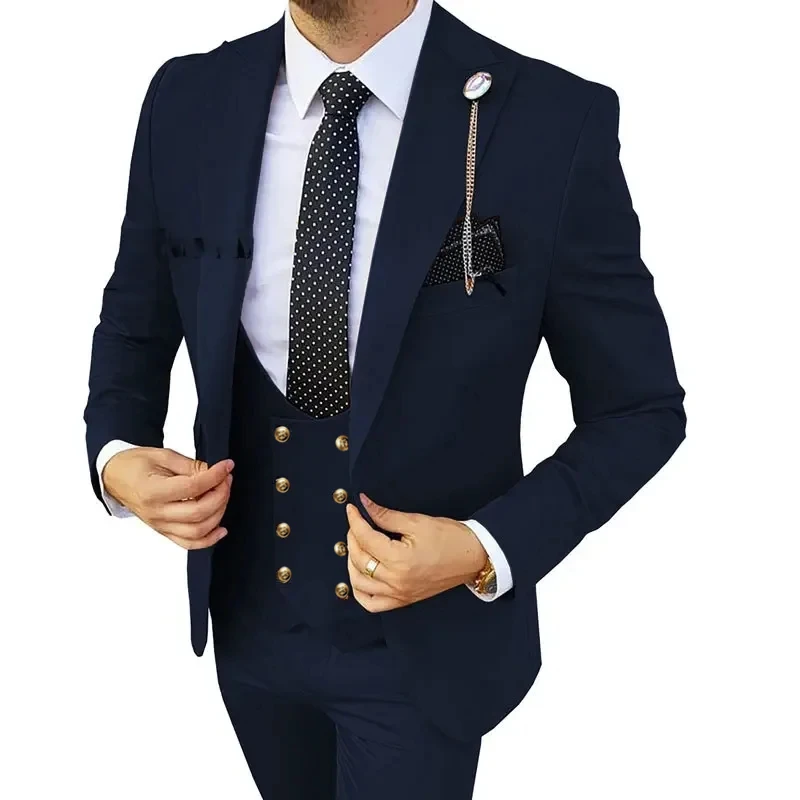 Blazers Jacket Pants Vest 3 Pcs Sets / Men Suit Business Wedding Fashion Host Clothes Slim Fit Coat Trousers Waistcoat formal suit