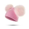 Beanies Infant Newborn Baby Hat Pompon Winter Children Hat Knitted Cute Cap with Two Double Pom Pom Ear For Girls Boys 6