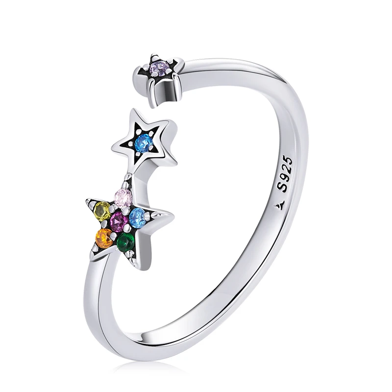 Elegant Adjustable Sterling Silver Zircon Open Ring